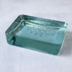 Recycled Glass Rectangle Heavy Glass Aqua Green Soap Dish Spain Couronne Co.